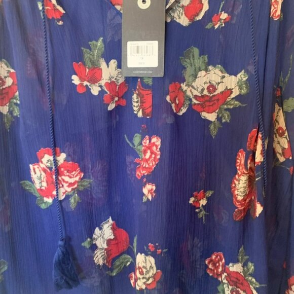 Women’s Lucky Brand Boho Royal Blue Floral LS Peasant Blouse | 1X NWT - Picture 3 of 6